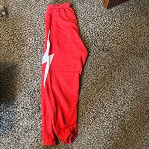 Aviator Nation Red Track Joggers with White Lightning